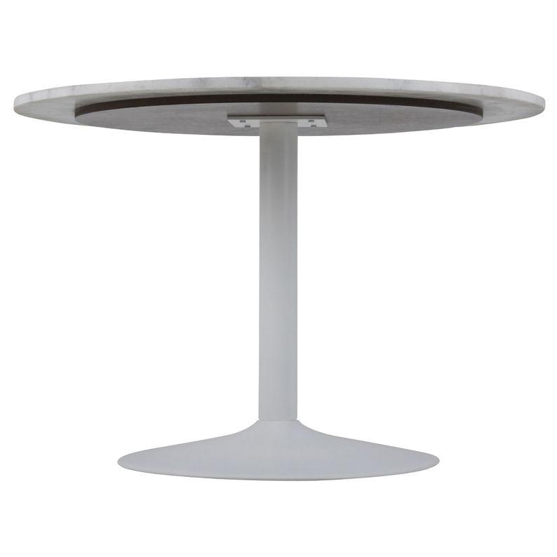 FLIESE Table à manger ronde diamètre 110 cm marbre blanc sur socle blanc