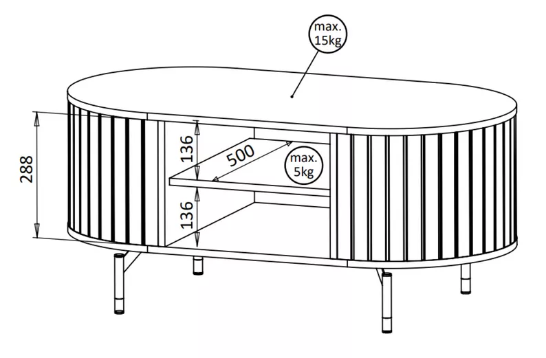 Stolik kawowy Zante z ryflami i półką 104x56 cm czarny
