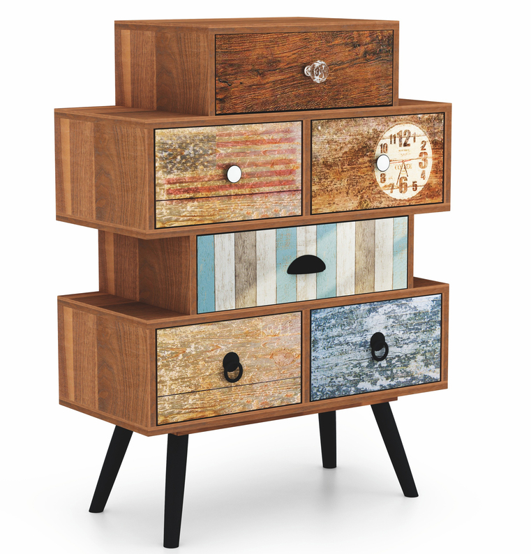 PATCHWORK Cabinet de rangement vintage 6 tiroirs