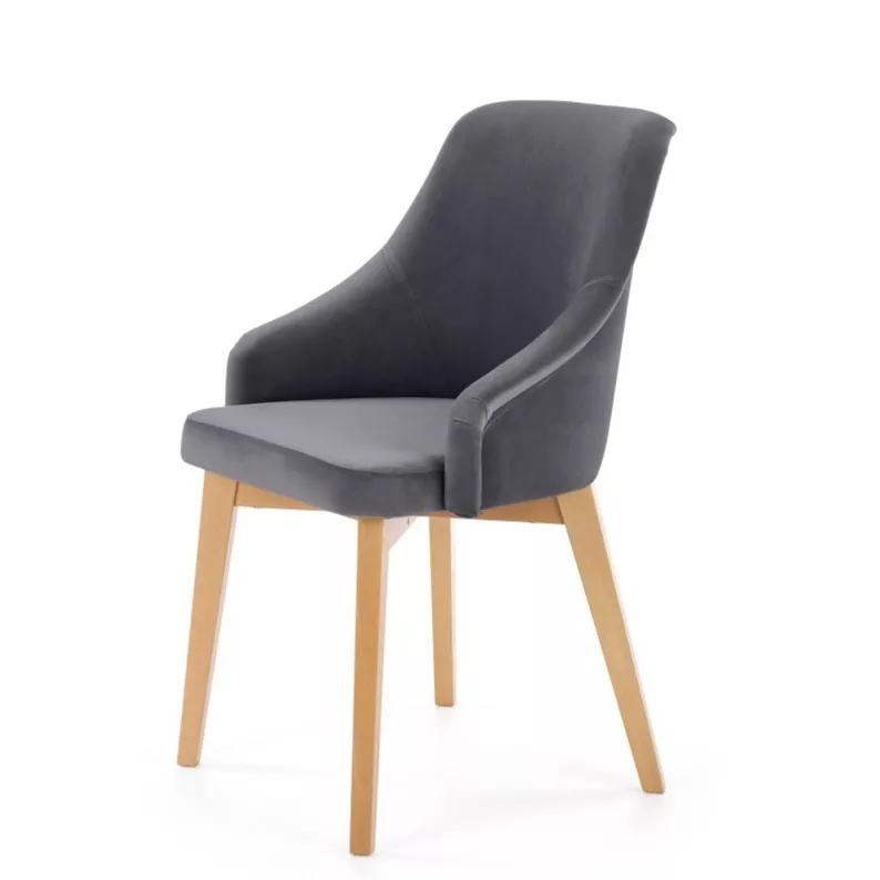BERLAS Chaise tapissée gris foncé en velours / chêne miel