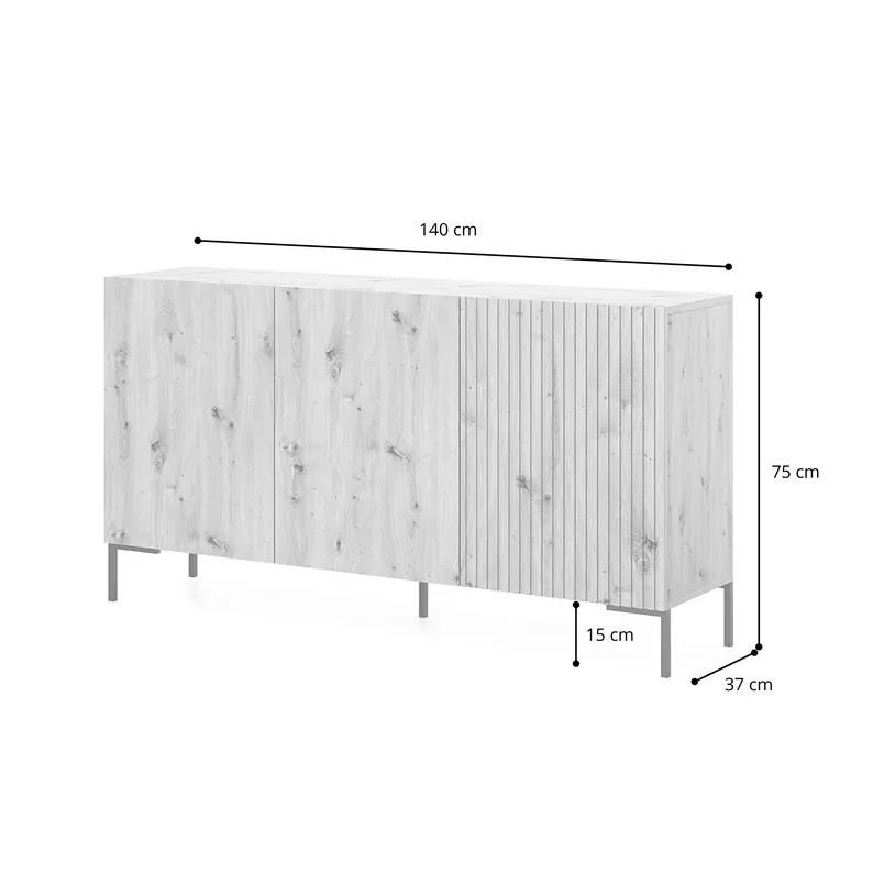 LAMMELO Commode à trois portes 140 cm en chêne lamellaire
