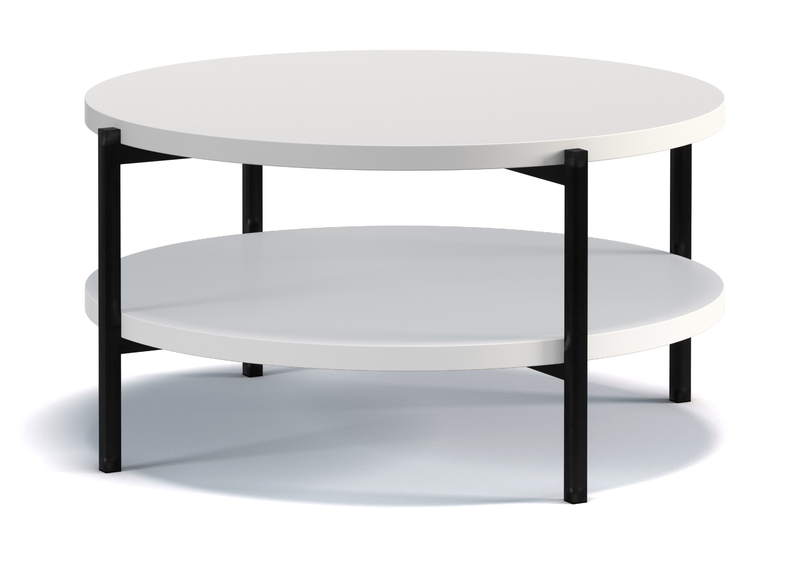 Table basse ronde Kortala 80 cm blanc mat avec une étagère