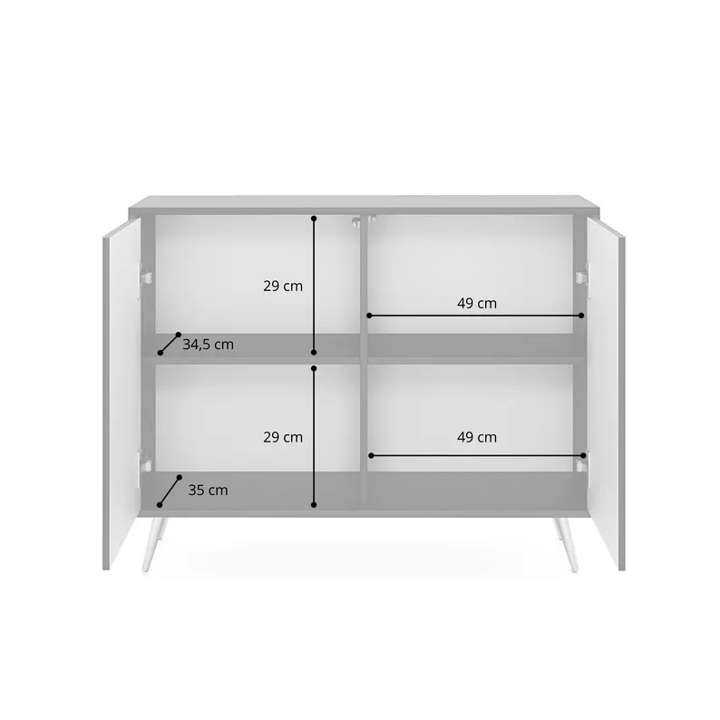 Commode Bello avec façades à lamelles 104 cm blanc avec pieds dorés