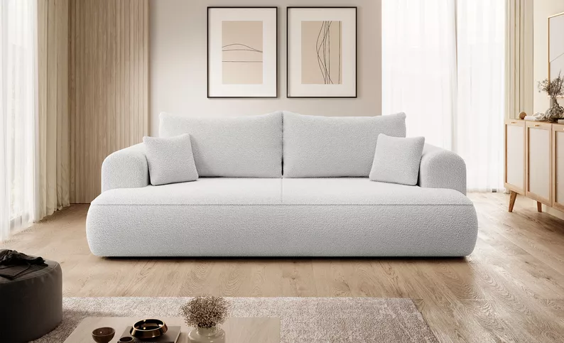 Kanapa rozkładana trzyosobowa Ovo z pojemnikiem szara boucle