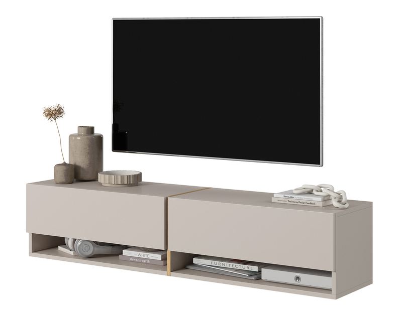 Meuble TV Mirrgo 140 cm beige avec un insert doré