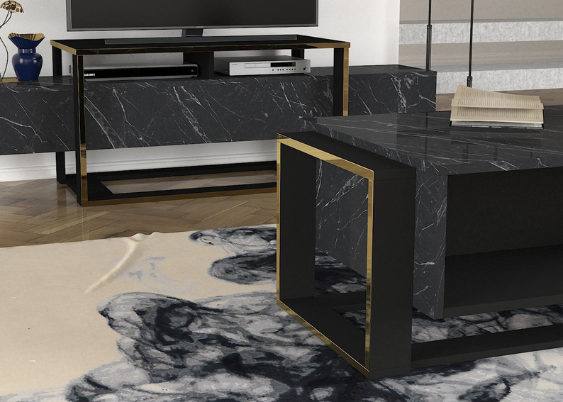 EXCELSUM Table basse moderne noir / or 106,4 x 60 cm