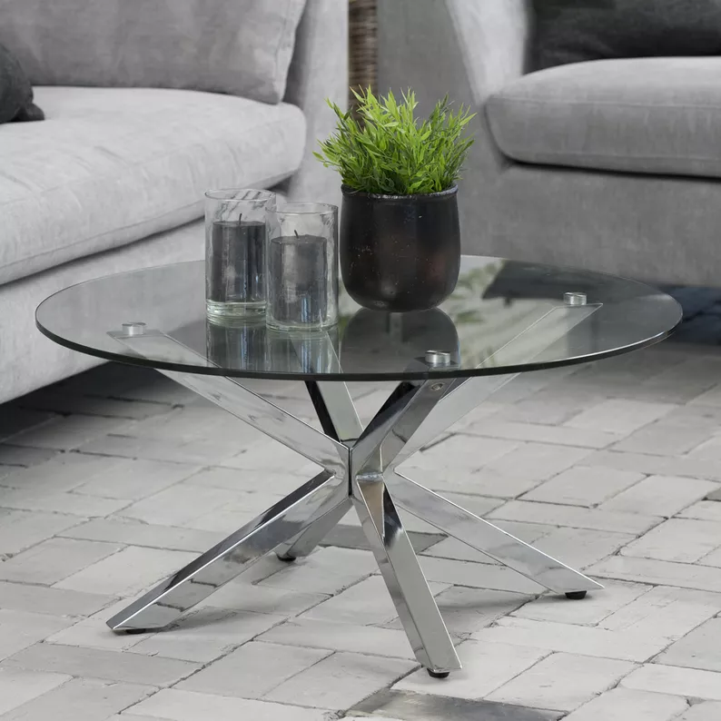 KARDEMA Table basse en verre diamètre 82 cm