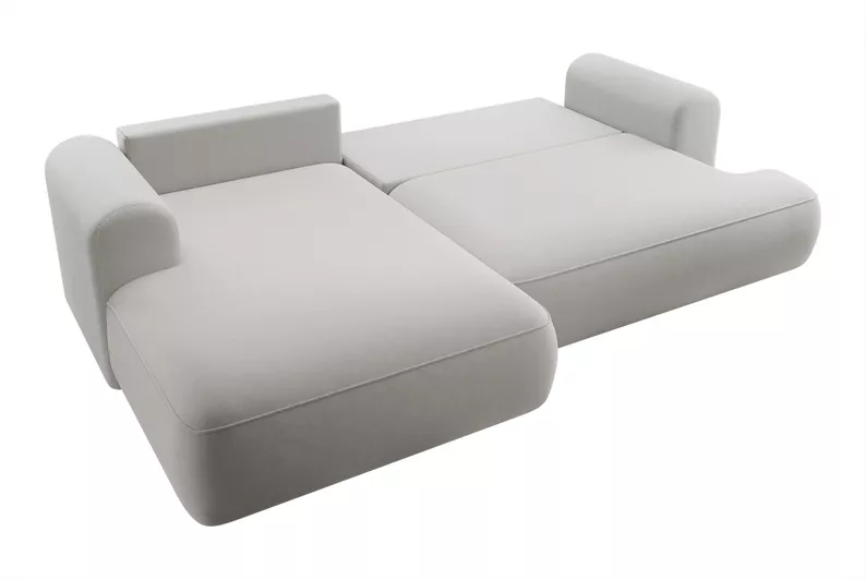 Canapé d'angle convertible Ovo en L velours gris avec bac en tissu facile à nettoyer, côté gauche