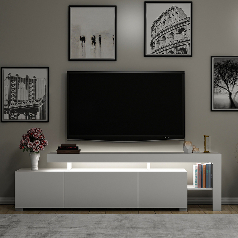 Meuble TV Belzov avec éclairage LED 192 cm, blanc