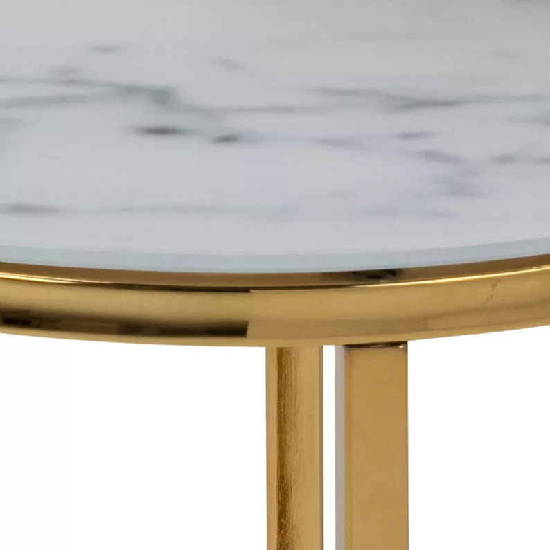 PERQY Ensemble de tables rondes en verre blanc avec un cadre doré