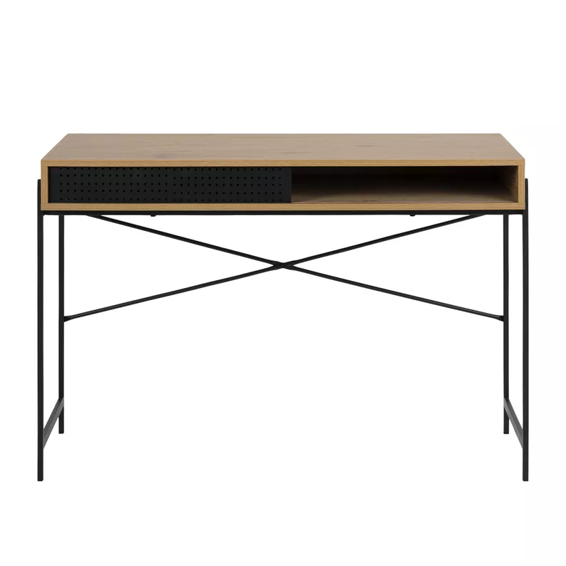 DUFFMAN Bureau industriel avec compartiment de rangement sous le plateau naturel