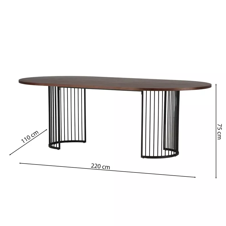 Table à manger Pestiter 110x220 cm noyer/piétement acier