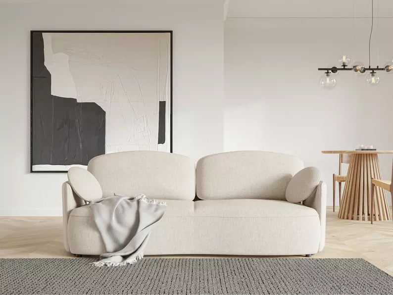 Kanapa rozkładana trzyosobowa Raviolo z pojemnikiem kremowa szenil hydrofobowy