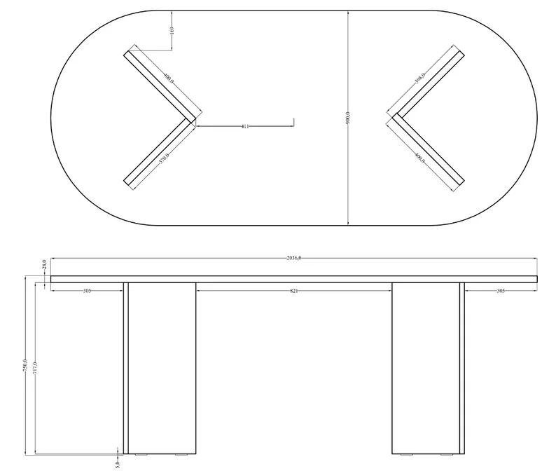 Table Ovo 204 cm Frêne Portland Noir