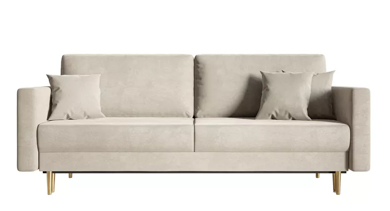 VALICO Canapé-lit trois places en velours beige hydrophobe