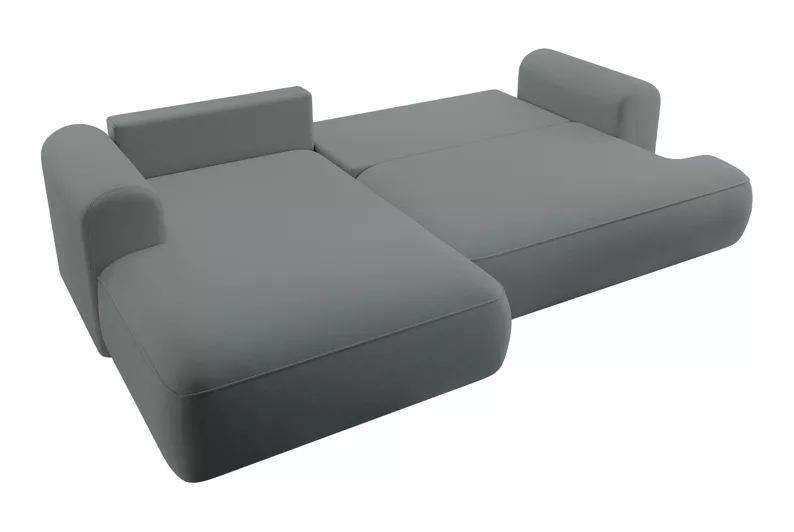 Canapé d'angle convertible Ovo en L velours gris foncé avec bac en tissu facile à nettoyer, côté gauche