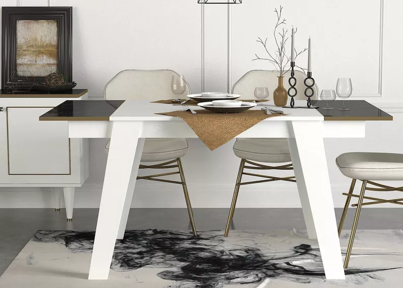 Table à manger Nostirt 148,5 x 85 cm noir et blanc