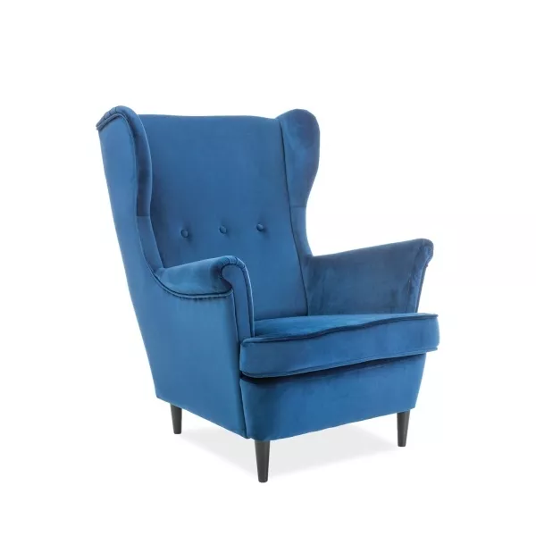 Fauteuil Pazial, velours bleu marine