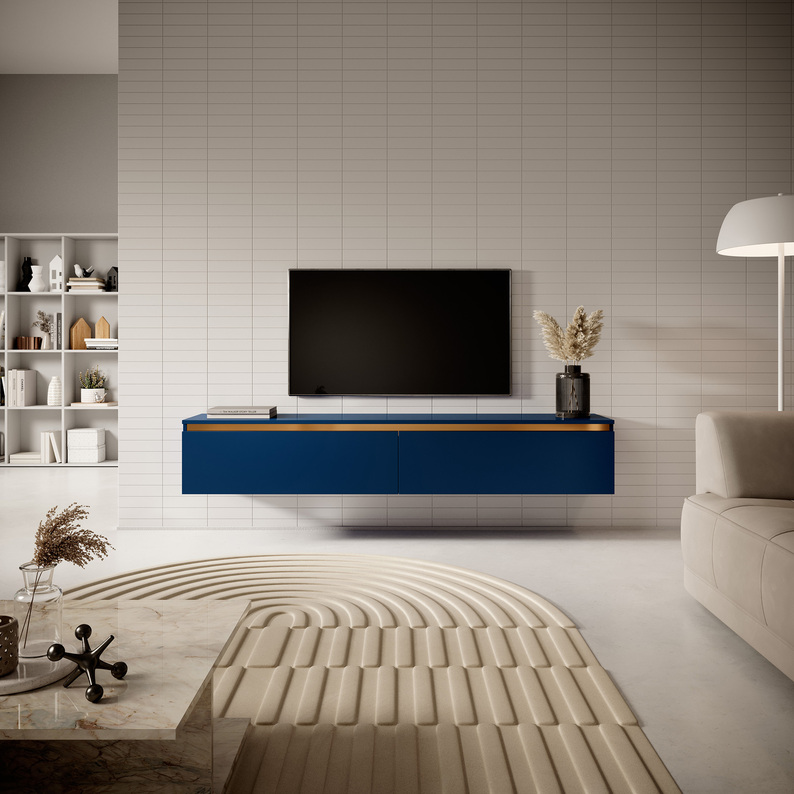 SENEY Meuble TV 175 cm bleu marine avec garniture dorée