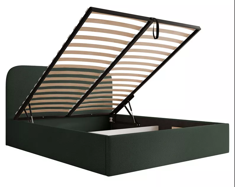Łóżko tapicerowane 140x200 cm Sonvivo z pojemnikiem na pościel ciemnozielone szenil stelaż metalowy