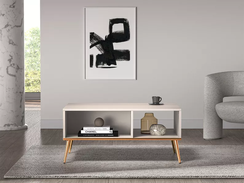 Ława kawowa Selgin 60x90 cm szary beż ze złotymi nogami