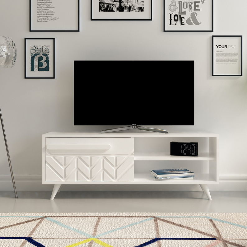 Meuble TV Veneida avec une décoration 120 cm, blanc