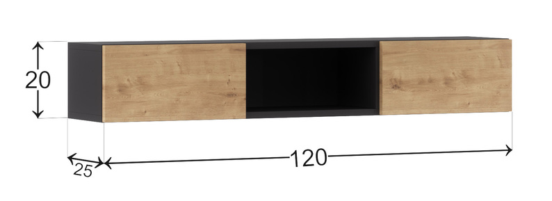 Armoire suspendue Jammad 120 cm, noir / chêne artisanal