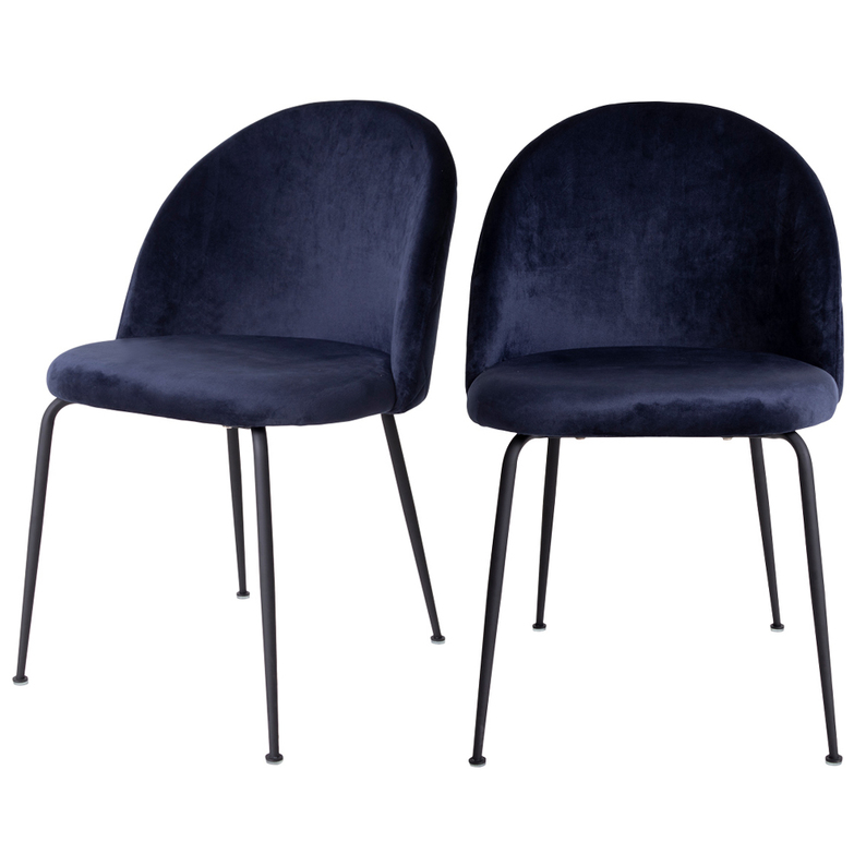 RALLSY Lot de 2 chaises velours vintage bleu marine pieds noirs