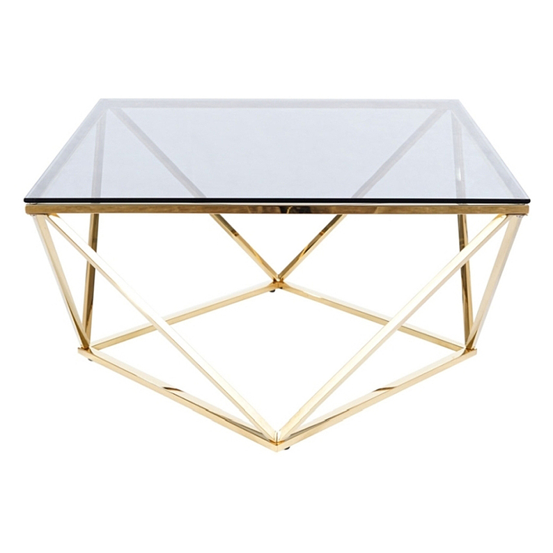 Table basse Morchi dorée 80x80 cm avec plateau en verre