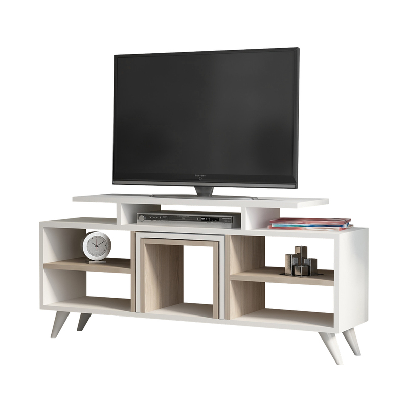 GILBERTO Meuble TV blanc avec éléments Cordoba et deux tables basses