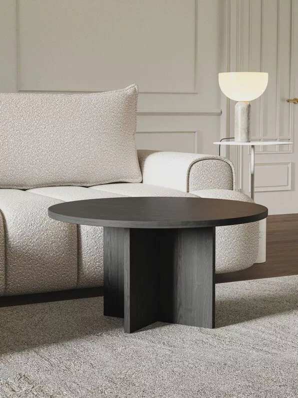 Stolik kawowy Ovo okrągły 76 cm Jesion Portland Czarny