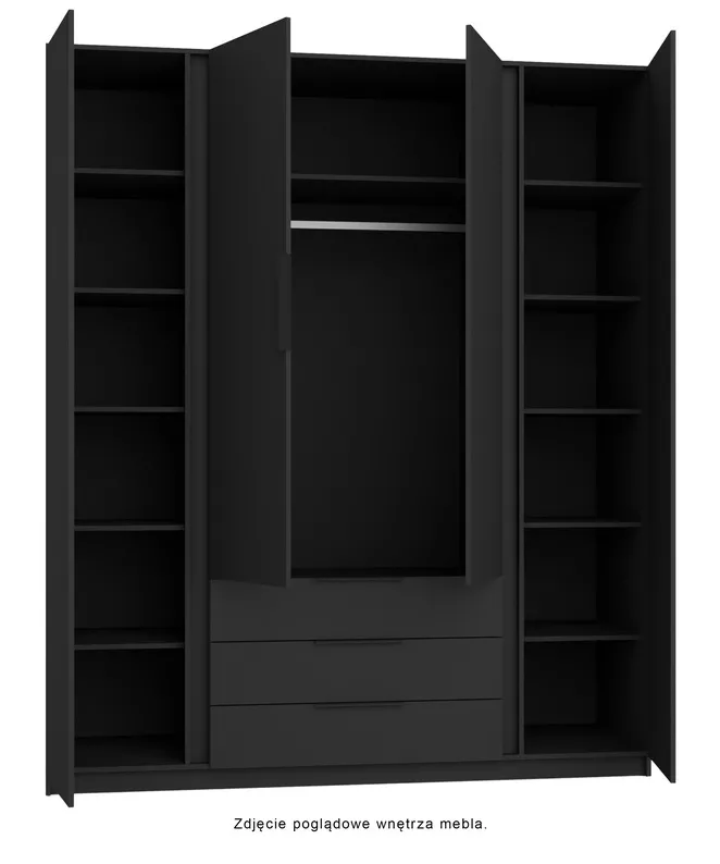 Szafa Kaja czterodrzwiowa z trzema szufladami 200 cm czarna