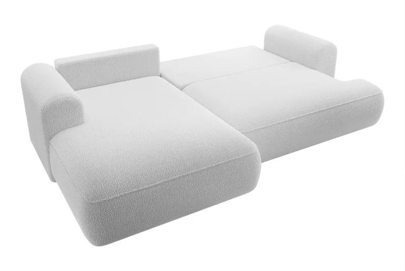 Canapé d'angle avec fonction de couchage Ovo en forme de L gris avec un conteneur bouclé à gauche