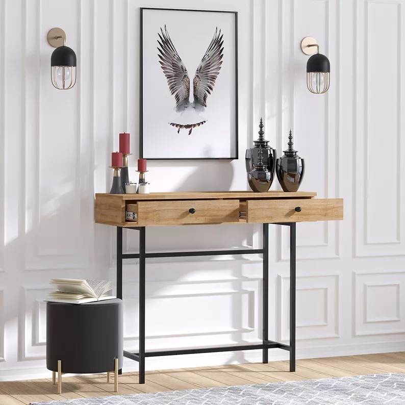 Console d'entrée Eseti 110x35 cm avec deux tiroirs chêne