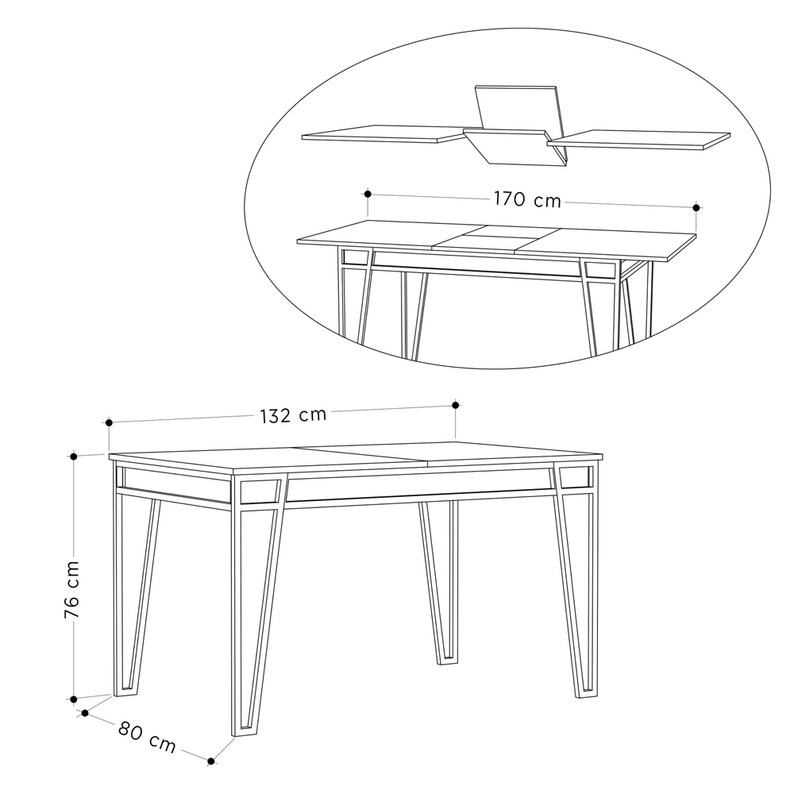 Table à rallonge Privels 132-170x80 cm, chêne
