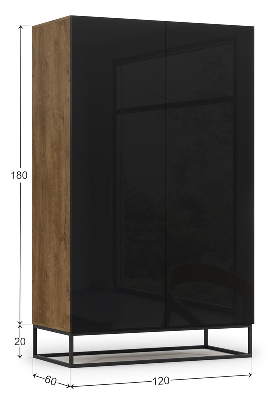 Armoire à deux portes Mirris 120 cm, chêne artisanal / noir brillant