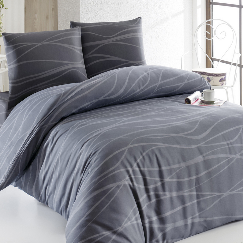 Parure de lit avec taies d'oreiller Unvalia 200x220 cm, gris
