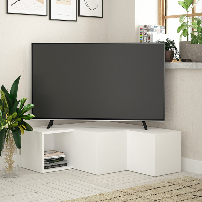 Meuble TV Competto avec tiroirs, 90 cm, blanc