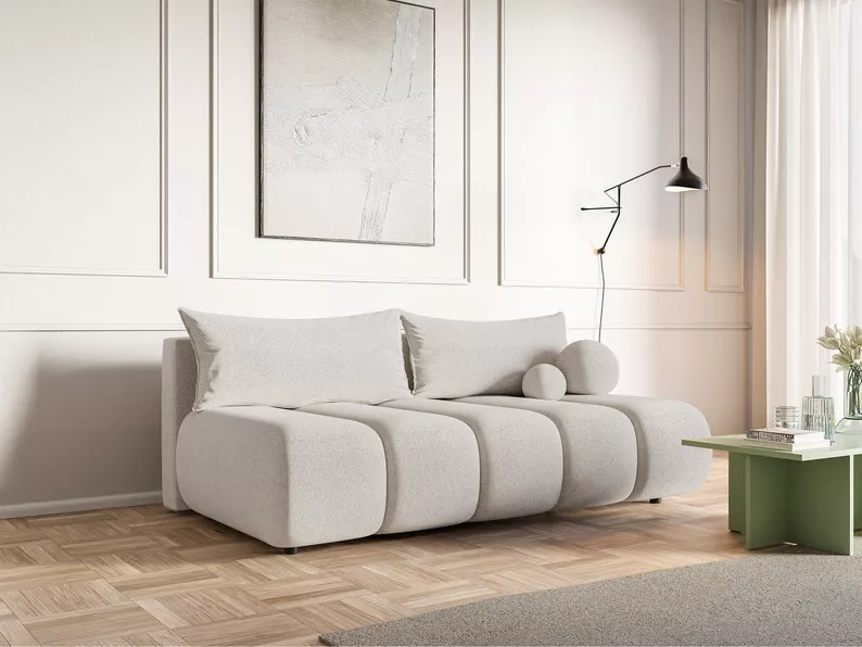 Kanapa trzyosobowa Dandelino Mini z funkcją spania kremowa szenil