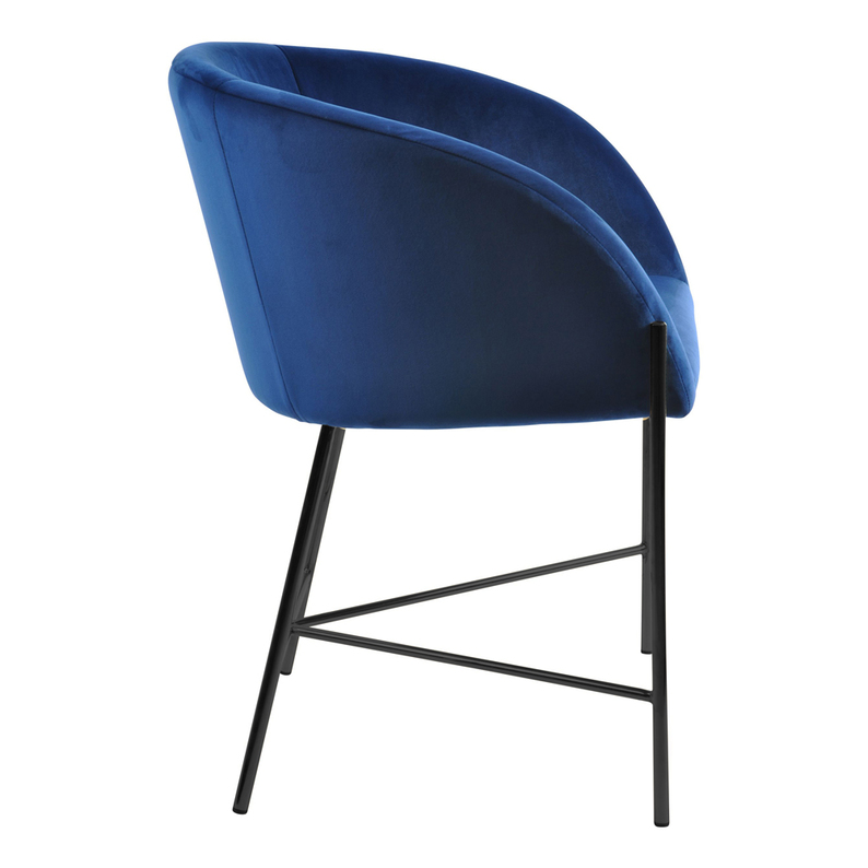 RIBIOC Chaise tapissée velours bleu marine pieds noirs