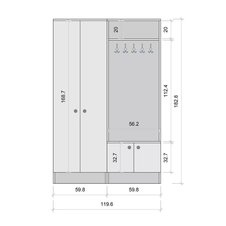 Set de salle Debumbs 120 cm avec crochets