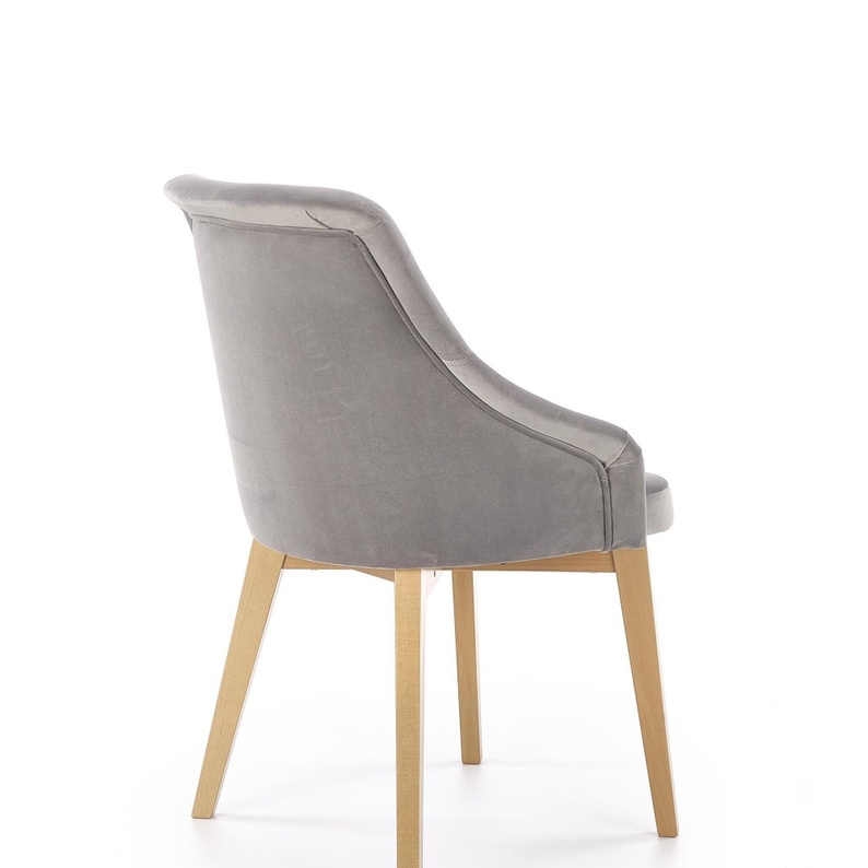 BERLAS Chaise tapissée gris en velours / chêne miel