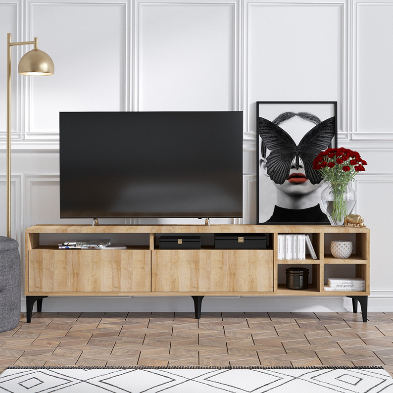 Meuble TV Ewora, 180 cm, chêne