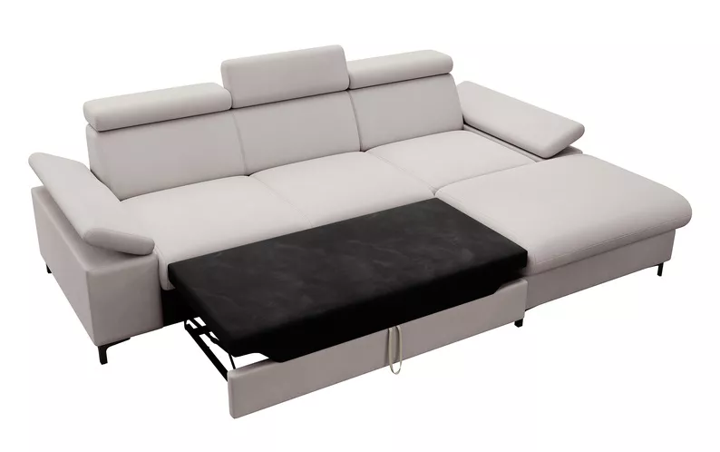MILLEFOLIUM L-forme Canapé d'angle convertible avec fonction lit avec coffre de rangement velours hydrofuge gris clair droit