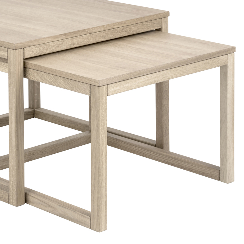 CAITRION Lot de deux tables basses 70x70 cm et 64x61,5 cm blanchies à la chaux