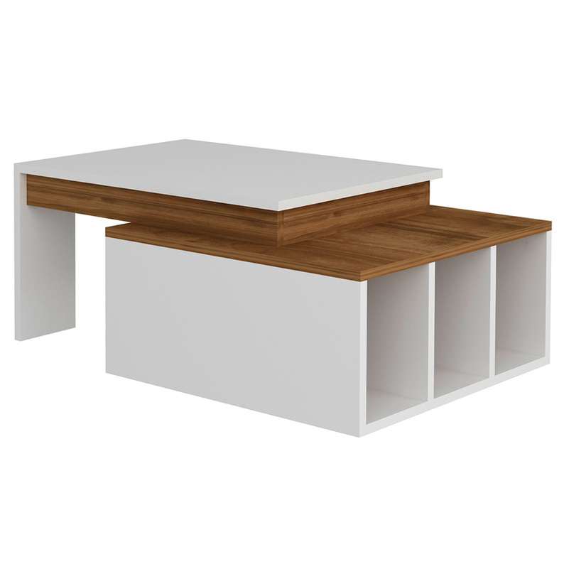 JONAST Table basse moderne blanc / noyer 90x60 cm