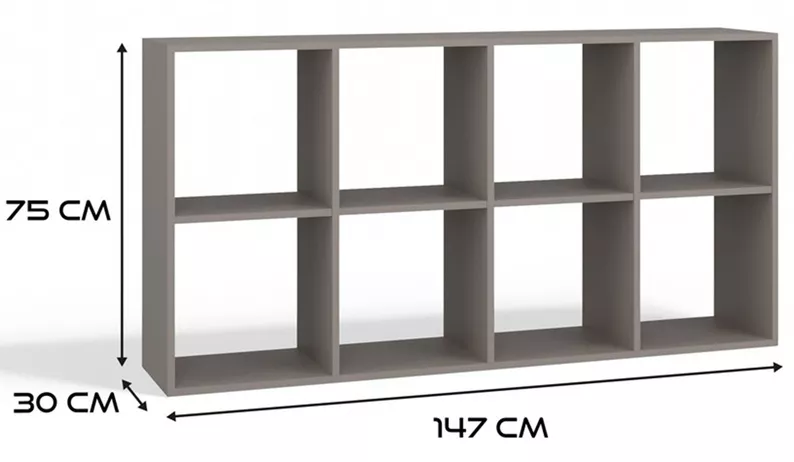 Regał otwarty Malax z ośmioma półkami 147 cm szary