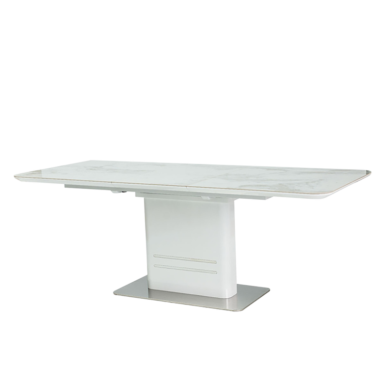 Table Monaco à rallonge, 160-210x90 cm, marbre - laqué blanc