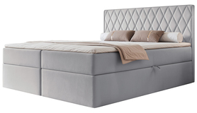 Łóżko kontynentalne 180x200 cm Carenzo z materacem bonellowym i topperem gołębie welur hydrofobowy