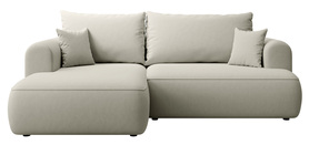 Narożnik z funkcją spania Ovo mini L-kształtny lewostronny z pojemnikiem jasnobeżowy welur łatwoczyszczący